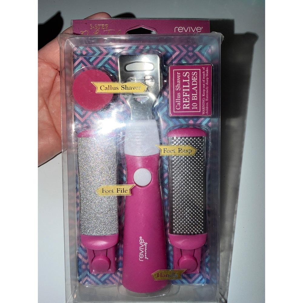 Revive Yourself 3-Step Pedi Tool Callus Shaver Foot Rasp File Set Pink RE4700